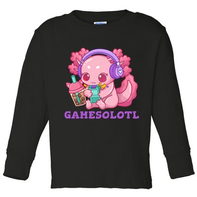 Axolotl Gaming Gamer Video Games Boba Tea Bubble Anime Toddler Long Sleeve Shirt