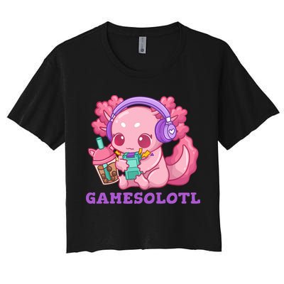 Axolotl Gaming Gamer Video Games Boba Tea Bubble Anime Women's Crop Top Tee