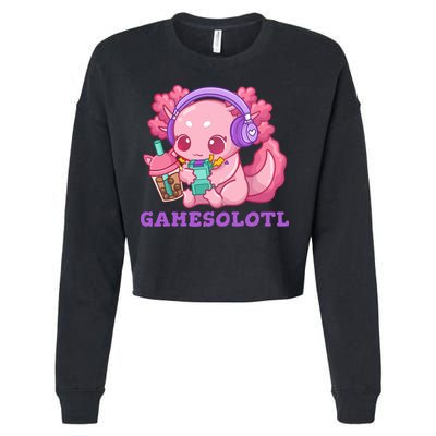 Axolotl Gaming Gamer Video Games Boba Tea Bubble Anime Cropped Pullover Crew