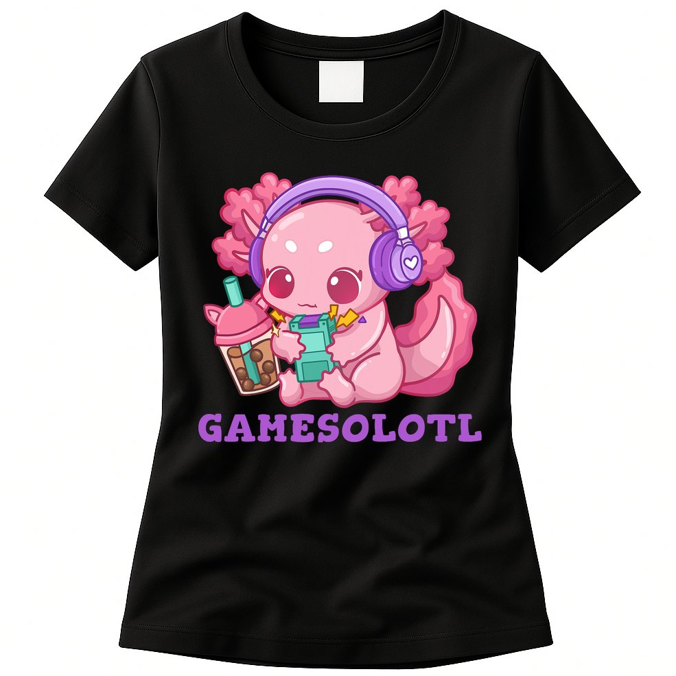 Axolotl Gaming Gamer Video Games Boba Tea Bubble Anime Womens T-Shirt