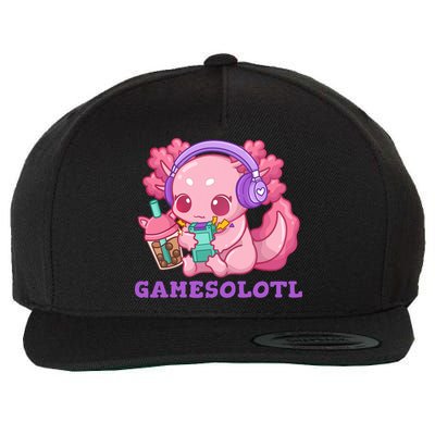 Axolotl Gaming Gamer Video Games Boba Tea Bubble Anime Wool Snapback Cap