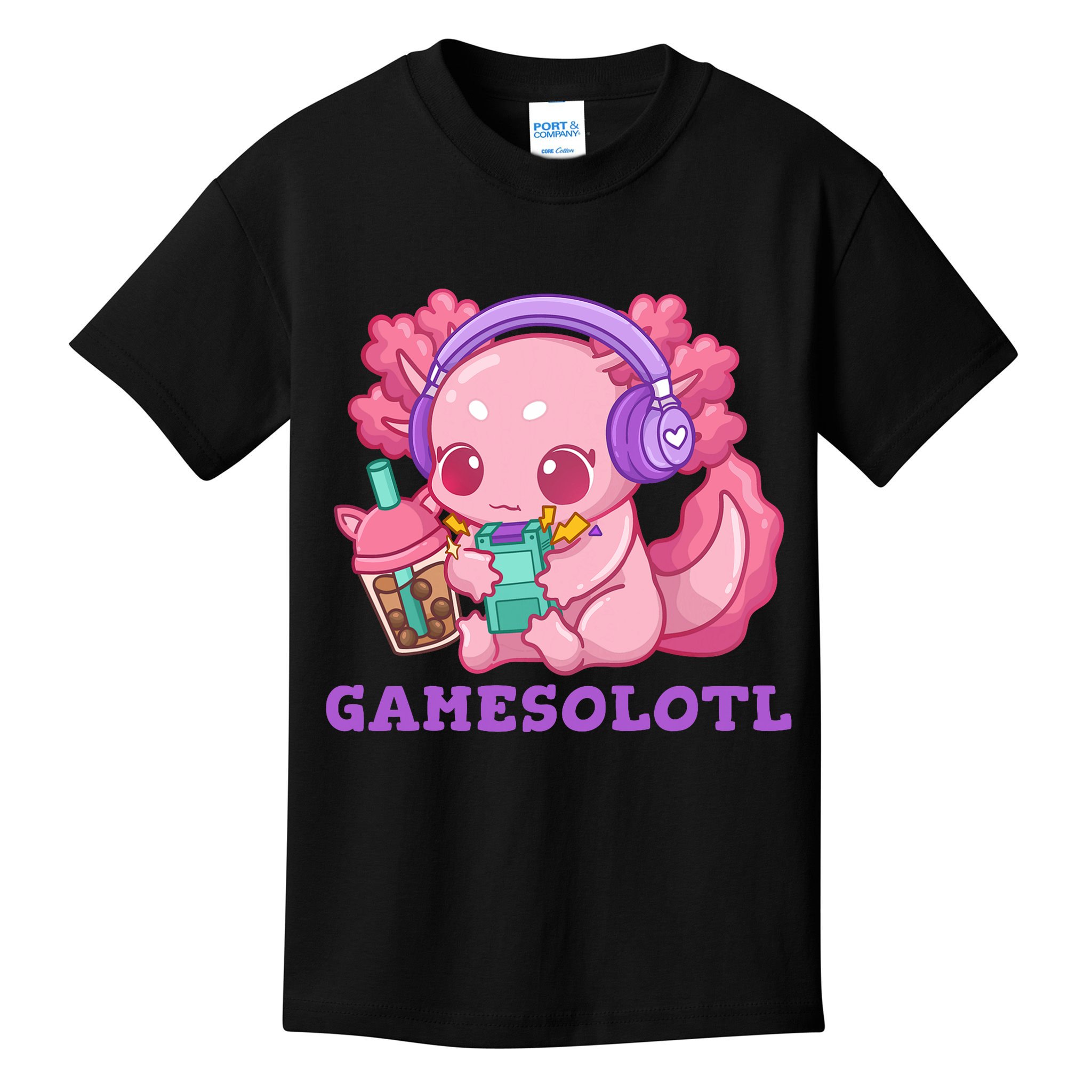 Axolotl Gaming Gamer Video Games Boba Tea Bubble Anime Kids T-Shirt