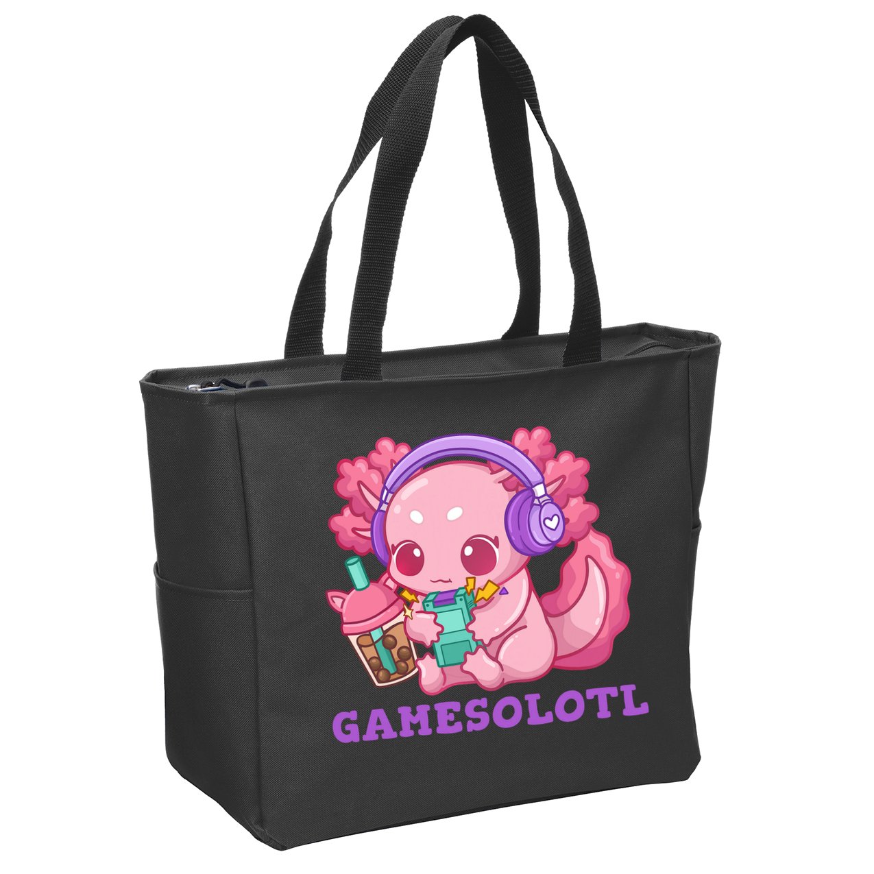 Axolotl Gaming Gamer Video Games Boba Tea Bubble Anime Zip Tote Bag