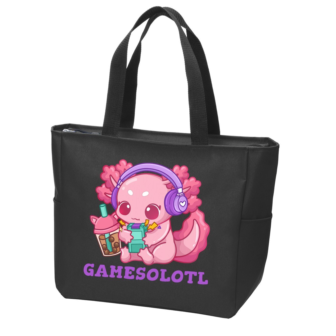 Axolotl Gaming Gamer Video Games Boba Tea Bubble Anime Zip Tote Bag
