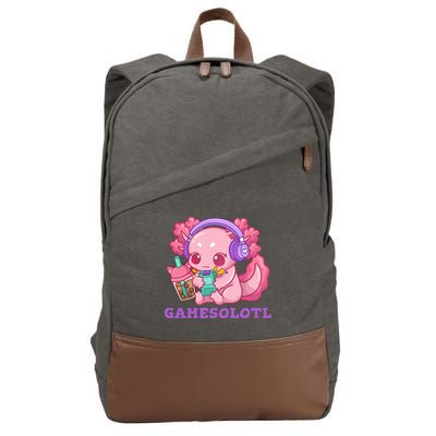 Axolotl Gaming Gamer Video Games Boba Tea Bubble Anime Cotton Canvas Backpack