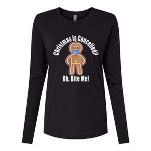 Angry Gingerbread Gift Christmas Is Cancelled Bite Me Meaningful Gift Womens Cotton Relaxed Long Sleeve T-Shirt