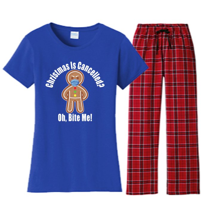 Angry Gingerbread Gift Christmas Is Cancelled Bite Me Meaningful Gift Women's Flannel Pajama Set