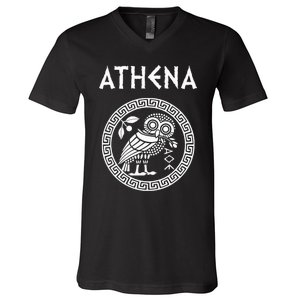 Athena Greek Goddess Of Wisdom And War Athenian Owl Symbol V-Neck T-Shirt