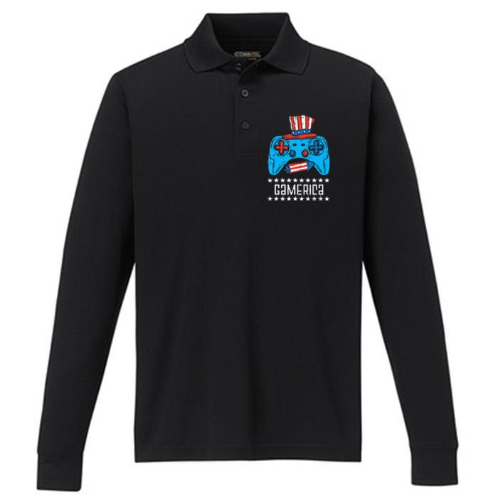 American Gamer Gamerica 4Th Of July Gaming Performance Long Sleeve Polo