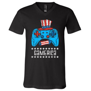 American Gamer Gamerica 4Th Of July Gaming V-Neck T-Shirt