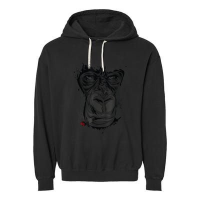 Angry Gorilla Graphic Ape Cigar Smoking Monkey Garment-Dyed Fleece Hoodie