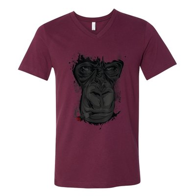 Angry Gorilla Graphic Ape Cigar Smoking Monkey V-Neck T-Shirt