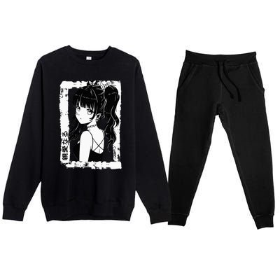 Anime Goth Girl Otaku Japanese Aesthetic Vaporwave Premium Crewneck Sweatsuit Set