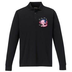 Axolotl Gaming Girl Anime Video Game Pew Gamer Performance Long Sleeve Polo