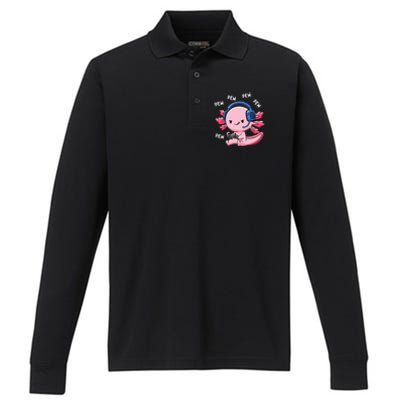 Axolotl Gaming Girl Anime Video Game Pew Gamer Performance Long Sleeve Polo