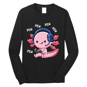 Axolotl Gaming Girl Anime Video Game Pew Gamer Long Sleeve Shirt