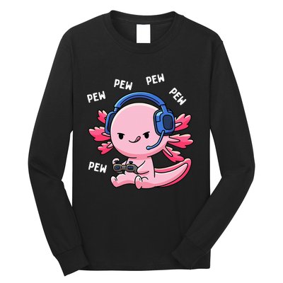 Axolotl Gaming Girl Anime Video Game Pew Gamer Long Sleeve Shirt