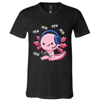 Axolotl Gaming Girl Anime Video Game Pew Gamer V-Neck T-Shirt