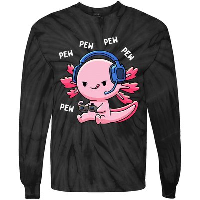 Axolotl Gaming Girl Anime Video Game Pew Gamer Tie-Dye Long Sleeve Shirt