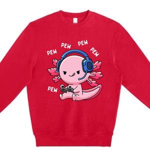 Axolotl Gaming Girl Anime Video Game Pew Gamer Premium Crewneck Sweatshirt