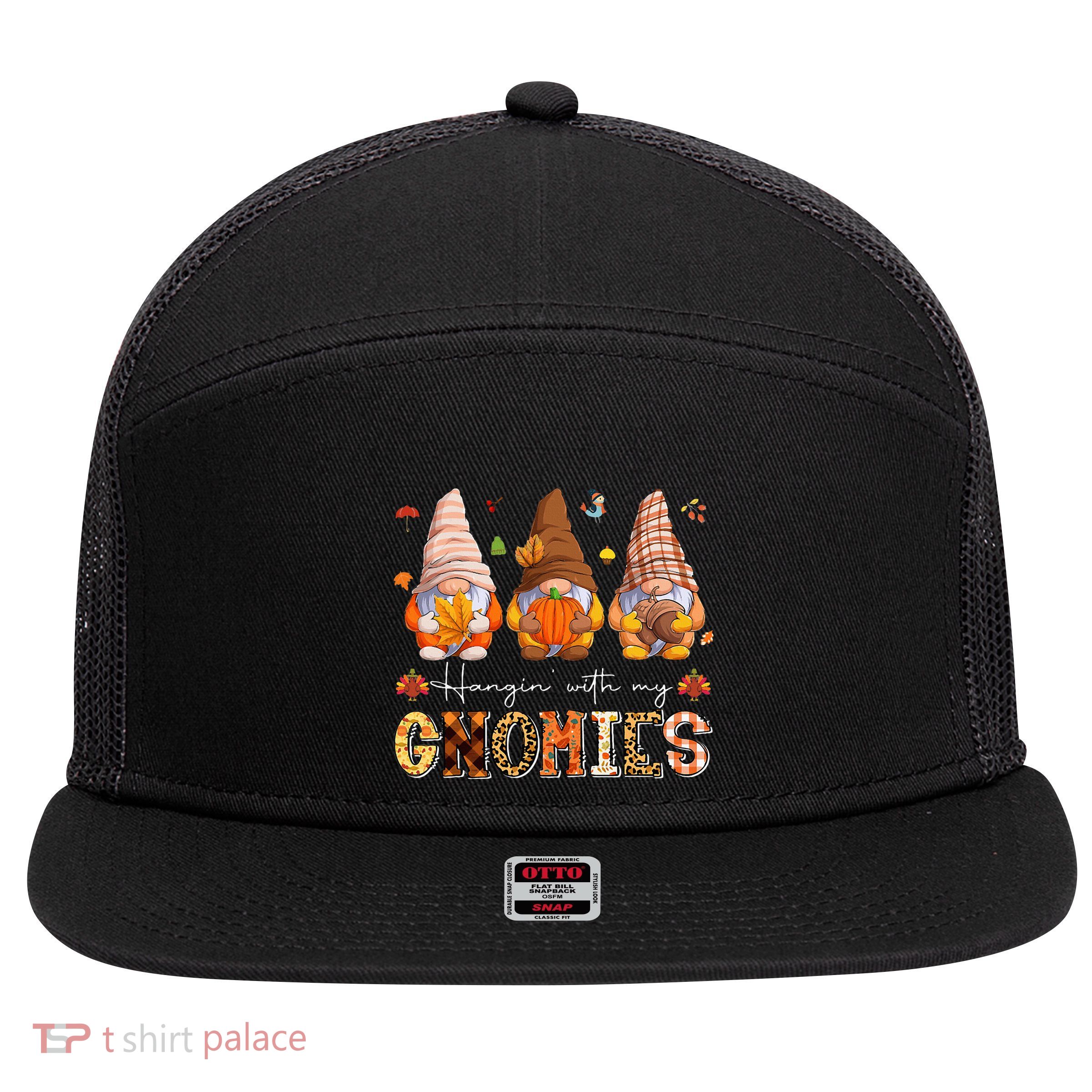 Autumn Gnome Gathering Embrace the Fall Vibes 7 Panel Mesh Trucker Snapback Hat
