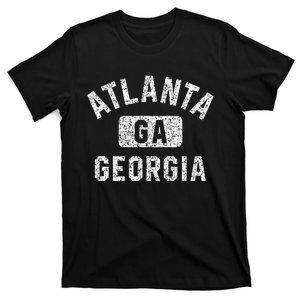 Atlanta GA Georgia Gym Style Distressed White Print T-Shirt