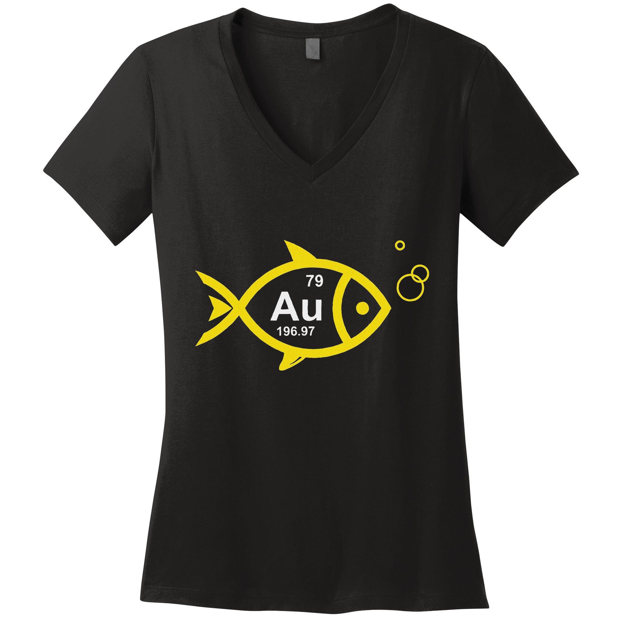 Au Goldfish Gold Metal Chemistry Pun Women's V-Neck T-Shirt