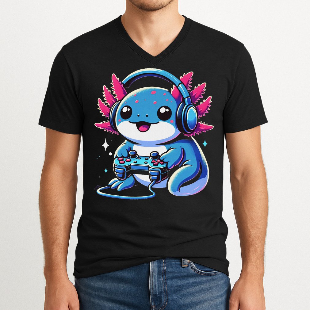 Axolotl Gamer Gaming Axolotl Video Game V-Neck T-Shirt
