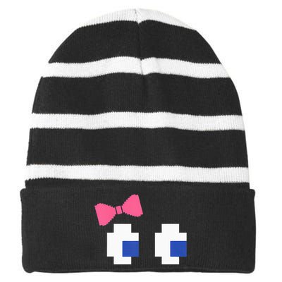 Arcade Game Ghost Eyes Halloween Costume Striped Beanie with Solid Band