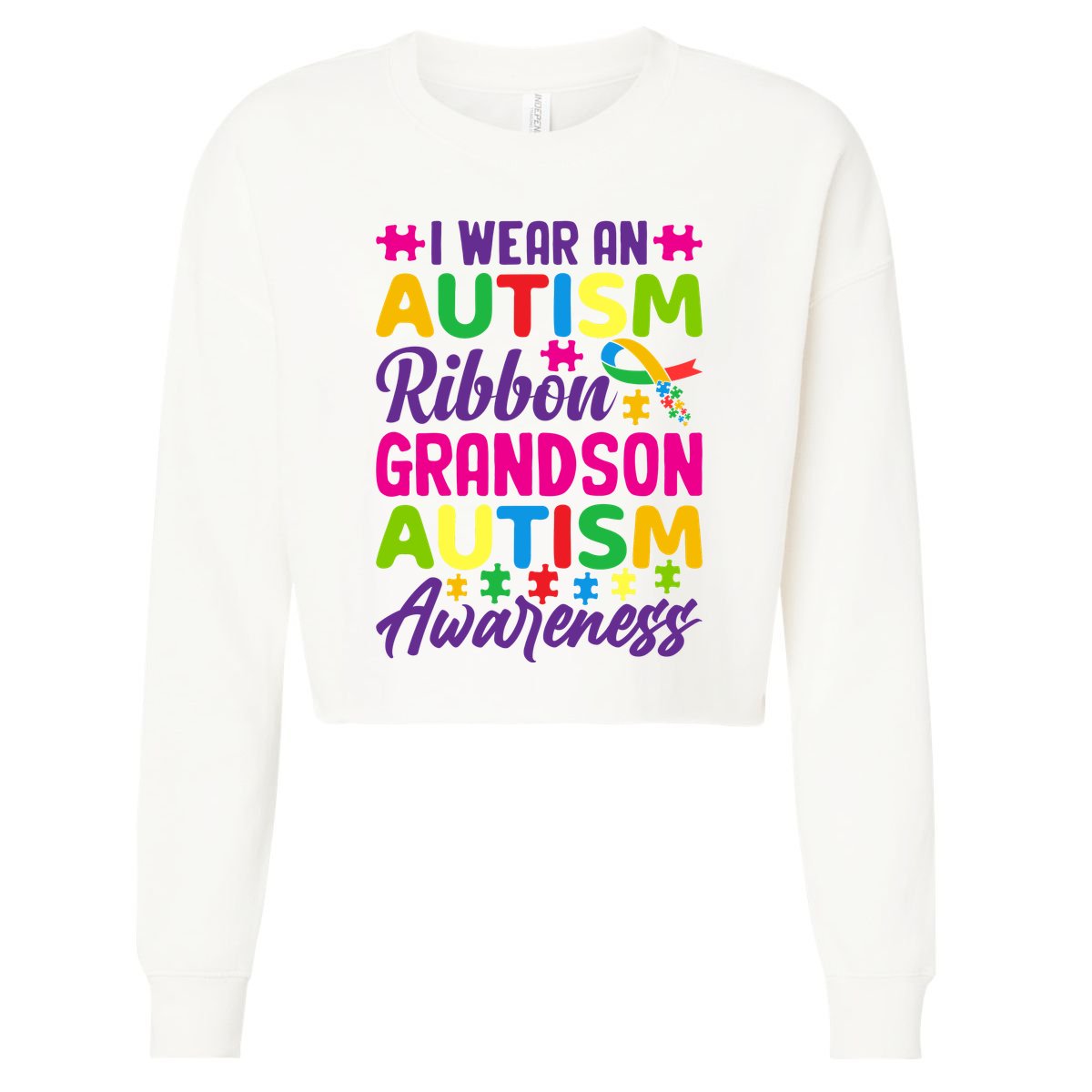 Autism Grandson Gift From Grandfather Autism Grandson Gift From Grandmother Cropped Pullover Crew