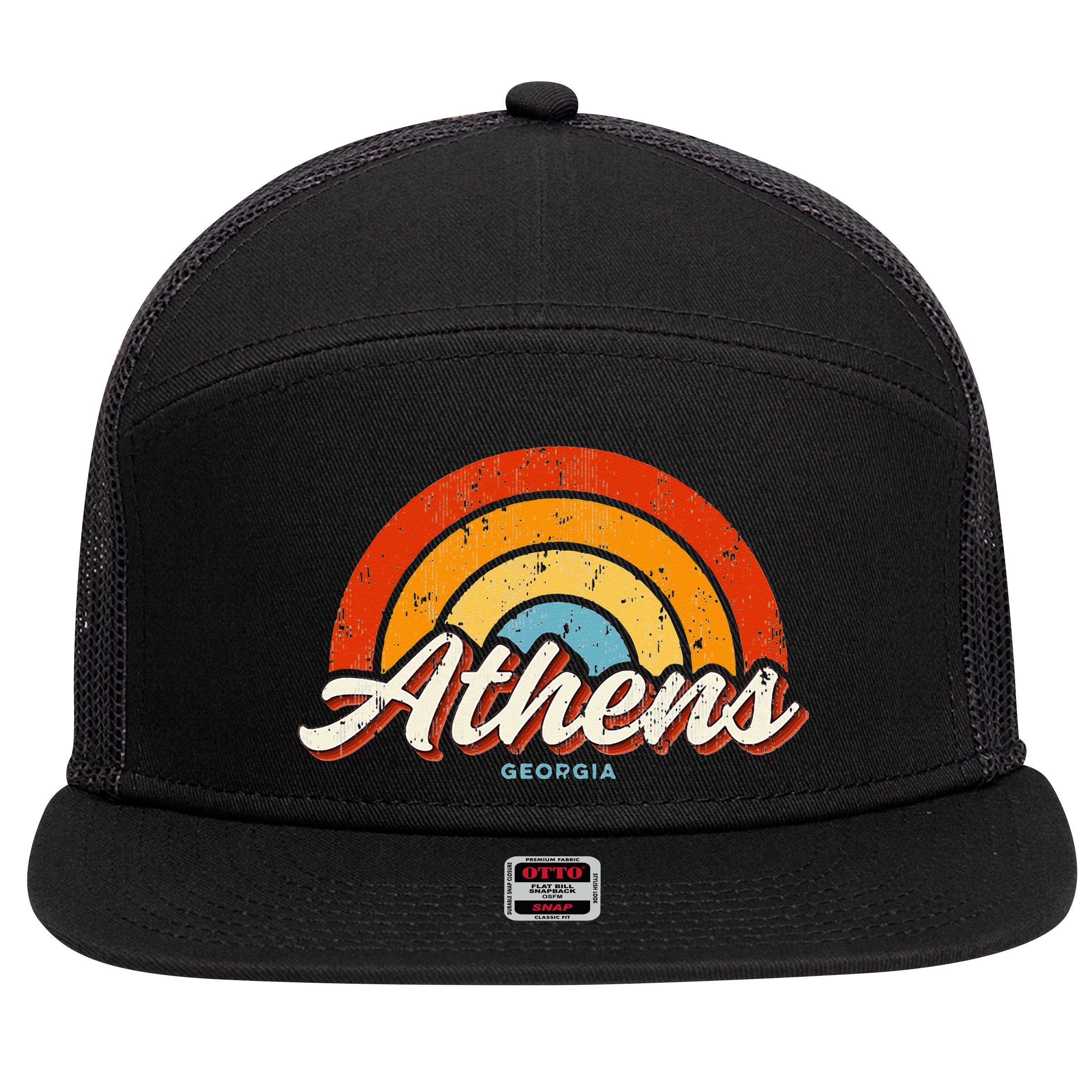 Athens Georgia GA Vintage Rainbow Retro 70s 7 Panel Mesh Trucker Snapback Hat