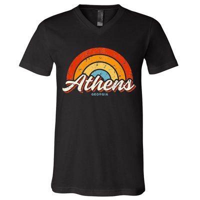 Athens Georgia GA Vintage Rainbow Retro 70s V-Neck T-Shirt