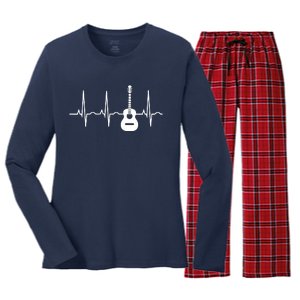 Acoustic Guitar Heartbeat Shirts Guitar Musician Women's Long Sleeve Flannel Pajama Set 