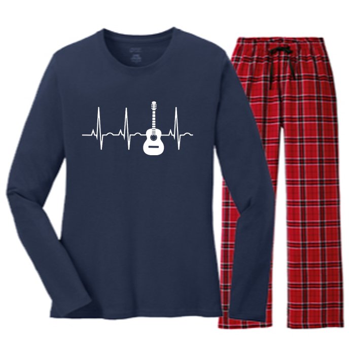 Acoustic Guitar Heartbeat Shirts Guitar Musician Women's Long Sleeve Flannel Pajama Set 