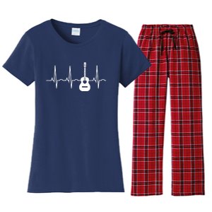 Acoustic Guitar Heartbeat Shirts Guitar Musician Women's Flannel Pajama Set