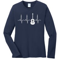 Acoustic Guitar Heartbeat Shirts Guitar Musician Ladies Long Sleeve Shirt