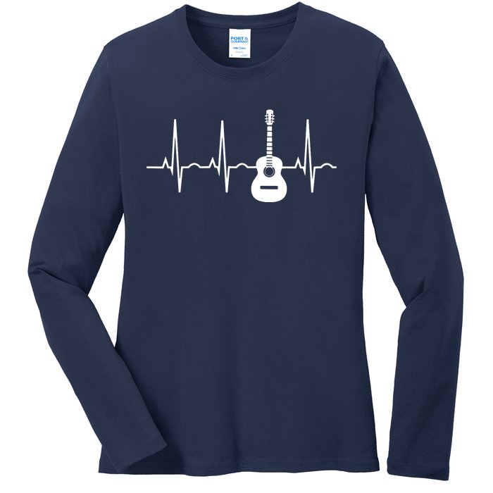 Acoustic Guitar Heartbeat Shirts Guitar Musician Ladies Long Sleeve Shirt