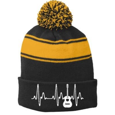 Acoustic Guitar Heartbeat Shirts Guitar Musician Stripe Pom Pom Beanie