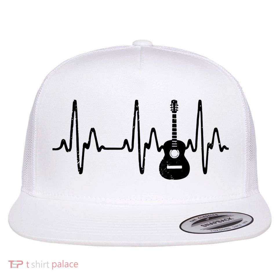 Acoustic Guitar Heartbeat Shirts Guitar Musician Flat Bill Trucker Hat