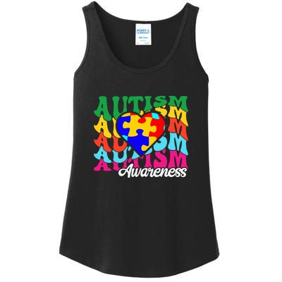 Autism Groovy Heart Puzzle Autism Awareness Month Ladies Essential Tank