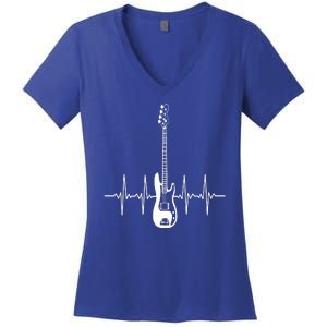 Acoustic Guitar Heartbeat Guitar Musician Women's V-Neck T-Shirt