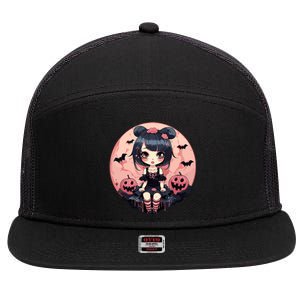 Anime Girls Halloween Otaku Manga Graphic 7 Panel Mesh Trucker Snapback Hat