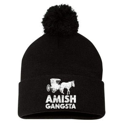 Amish Gangsta Horse And Buggy Funny Amish Gift Pom Pom 12in Knit Beanie
