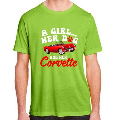 A Girl Her Dog And Her Corvette Dog Mom Adult ChromaSoft Performance T-Shirt