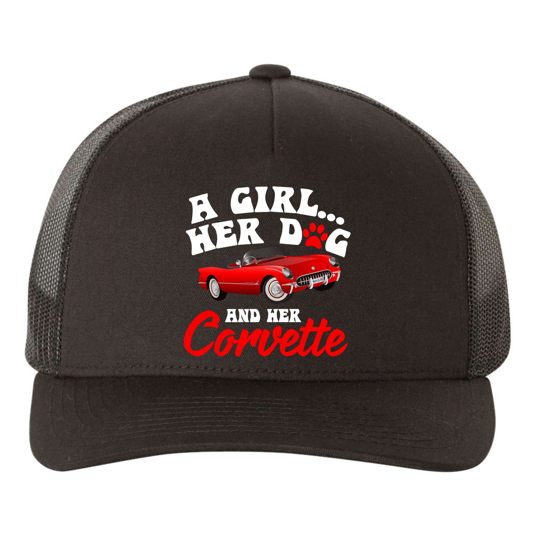 A Girl Her Dog And Her Corvette Dog Mom Yupoong Adult 5-Panel Trucker Hat