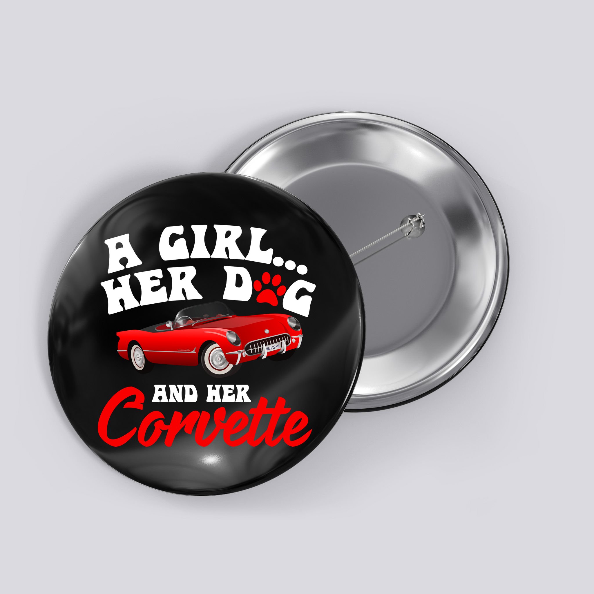 A Girl Her Dog And Her Corvette Dog Mom Button