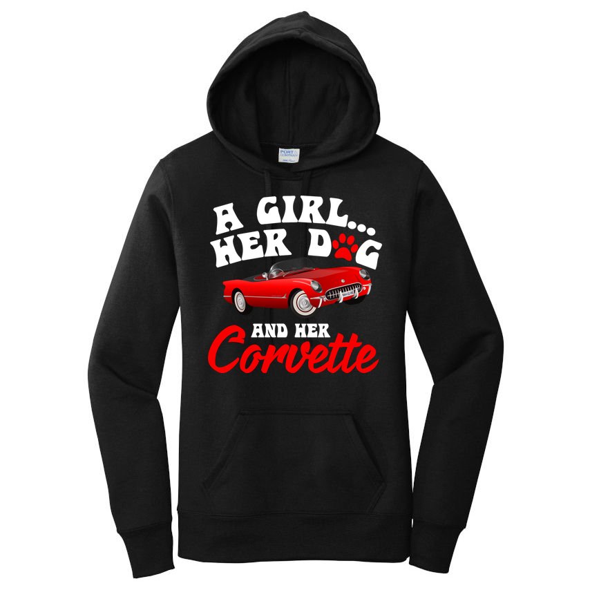 A Girl Her Dog And Her Corvette Dog Mom Women's Pullover Hoodie