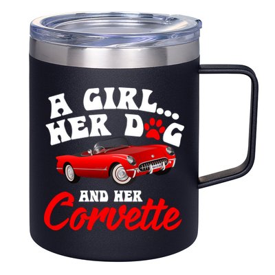 A Girl Her Dog And Her Corvette Dog Mom 12oz Stainless Steel Coffee Mug