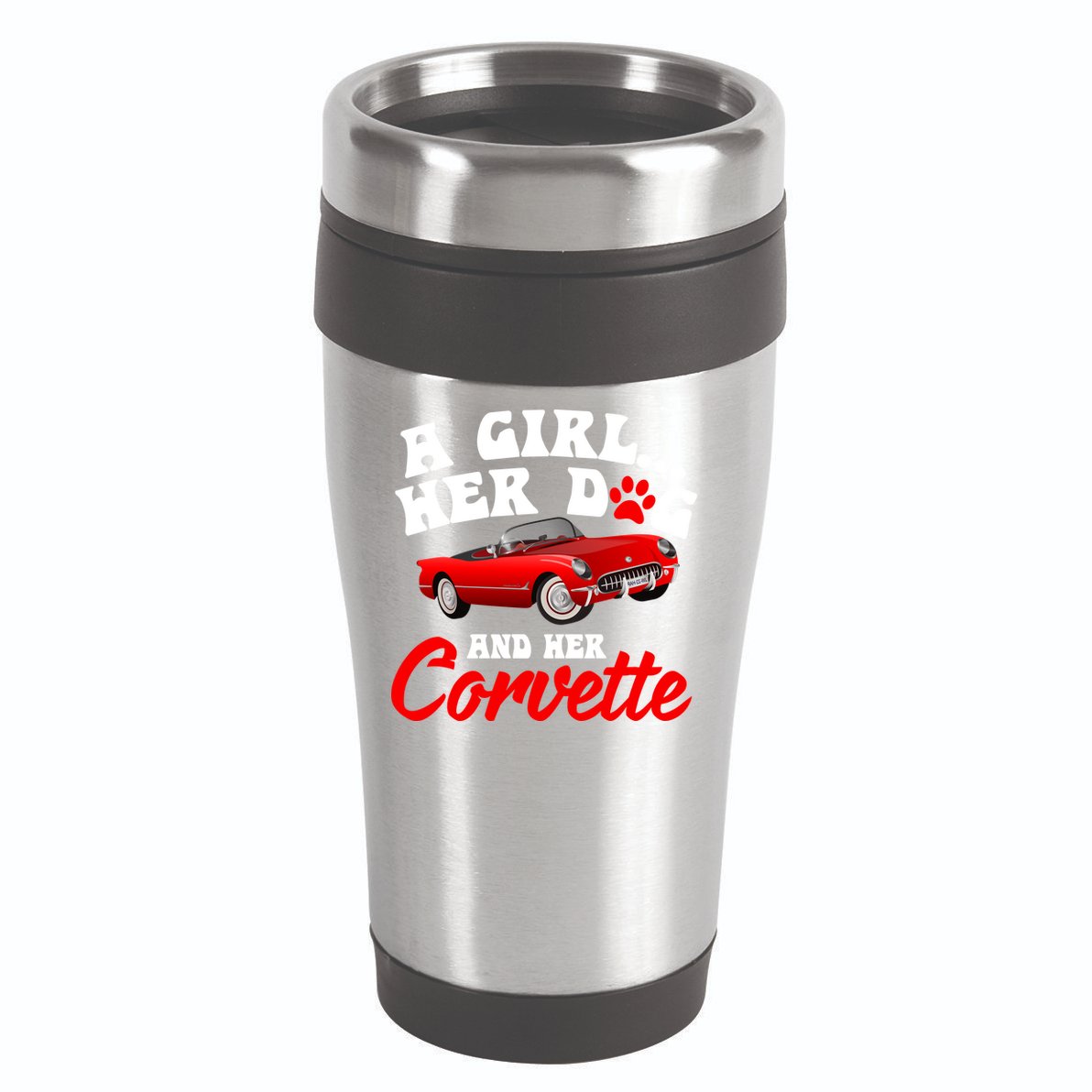 A Girl Her Dog And Her Corvette Dog Mom 16oz Travel Tumbler
