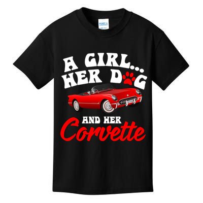 A Girl Her Dog And Her Corvette Dog Mom Kids T-Shirt